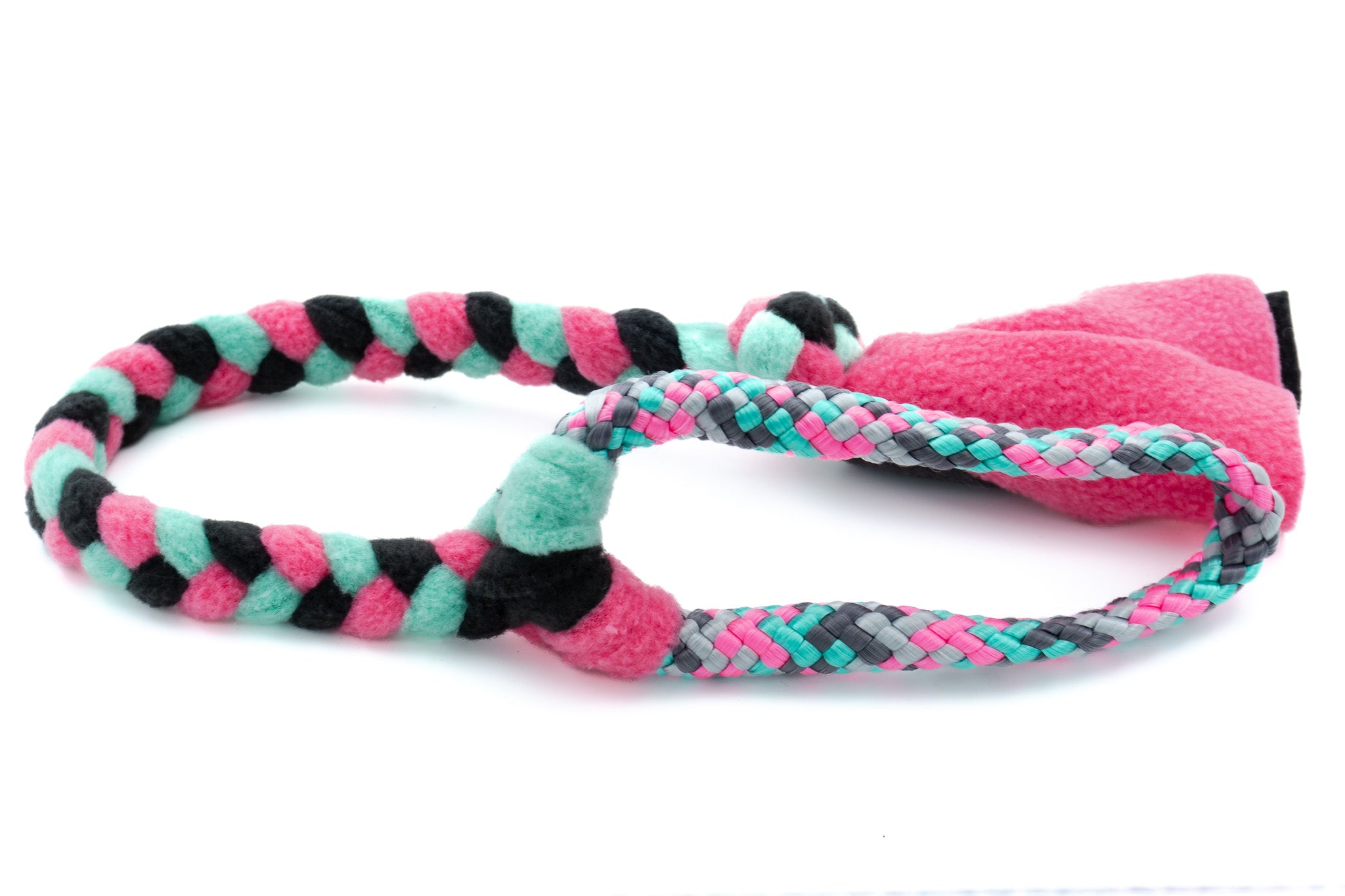 Gevlochten trektouw voor Boefjes en Boeven met PPM in de uitvoering Arizona Green Tea en fleece in de kleuren Antraciet, Mint Groen en Fuchsia