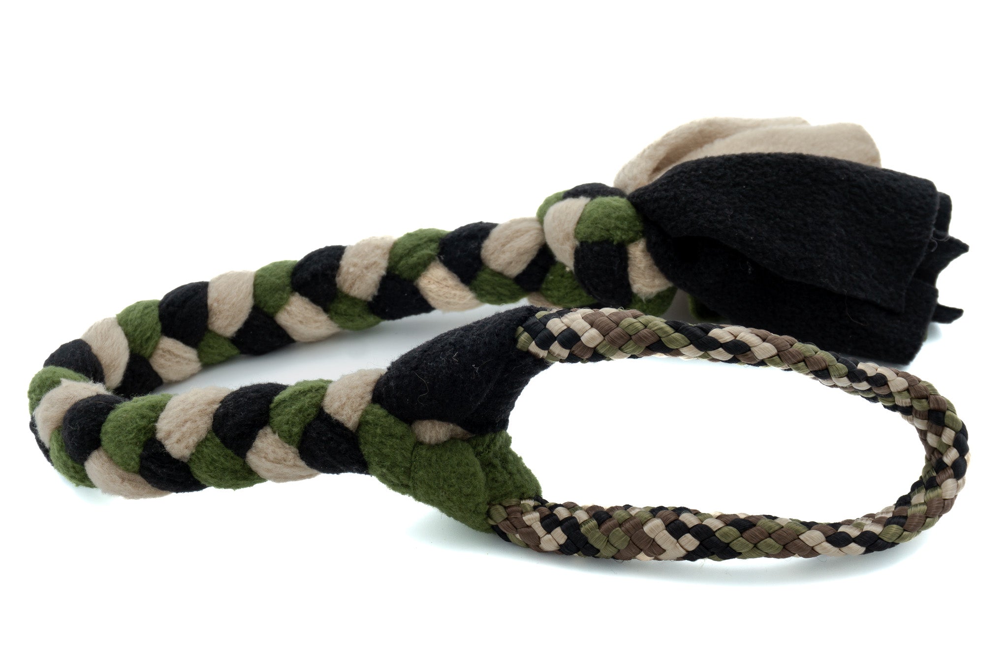 Gevlochten trektouw voor Boeven en Krachtpatsers met PPM in de uitvoering Camouflage en fleece in de kleuren Zwart, Beige en Mosgroen
