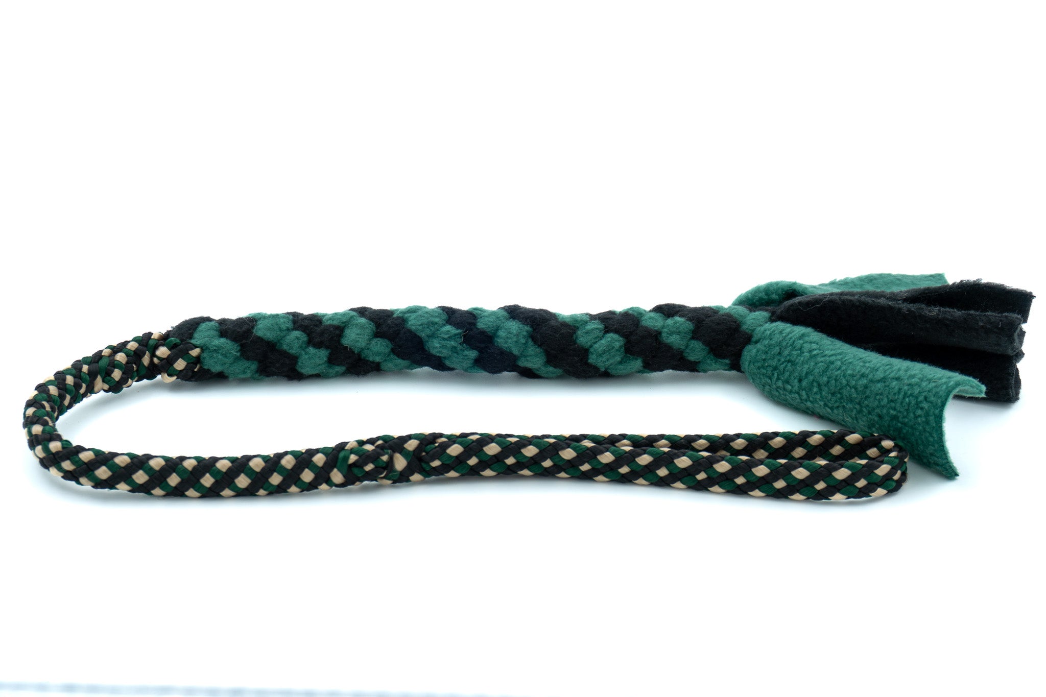 Trektouw voor kleine honden - Boefjestug met 8mm PPM touw in de uitvoering hunter en fleece in de kleuren zwart en donkergroen
