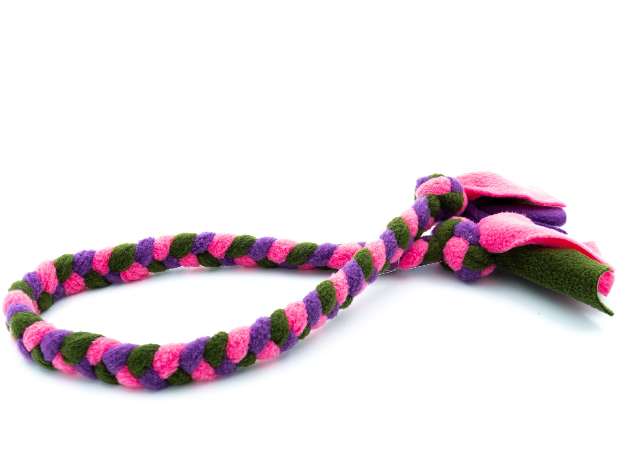 fleece flostouw in de kleuren mosgroen, fuchsia en paars
