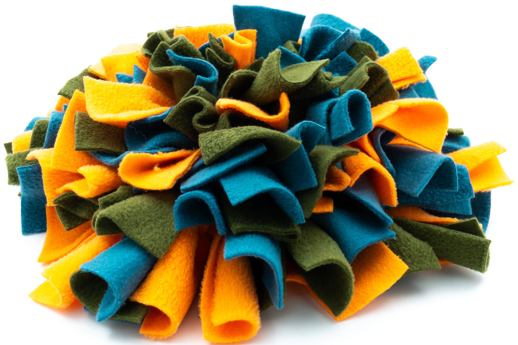 Snuffelmat maat S in de kleuren petrol, mosgroen en licht oranje